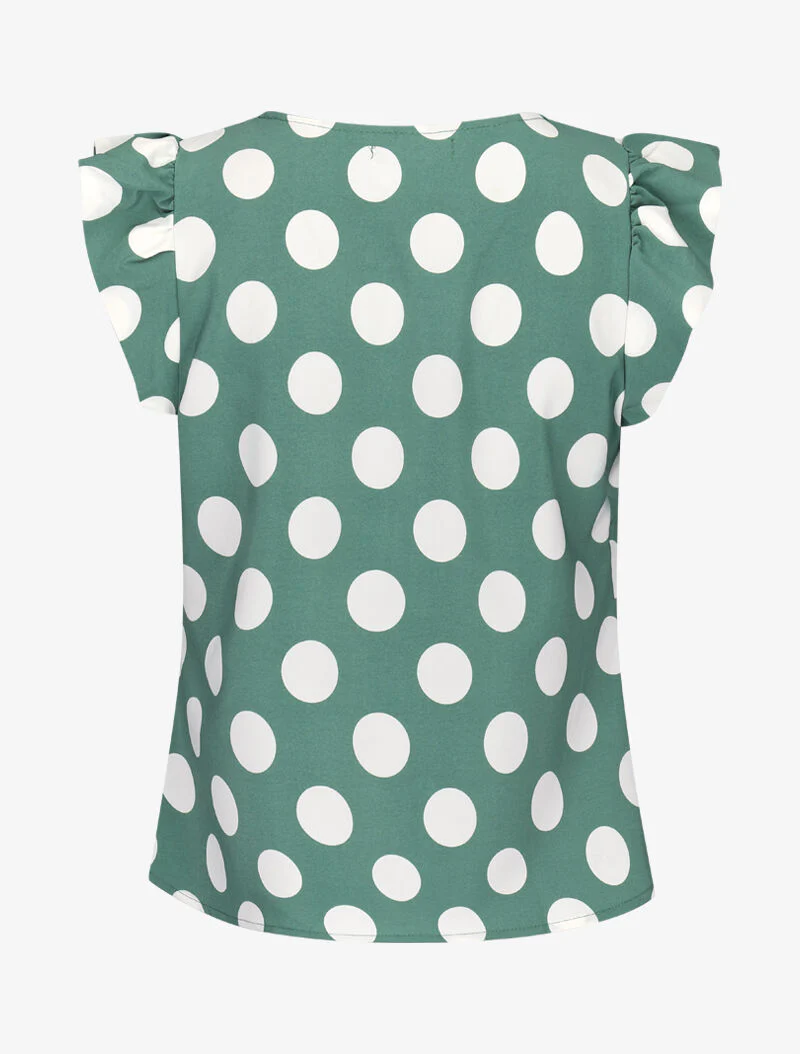 Blouse met stippen en gerimpelde mouwtjes - groen - Image 2