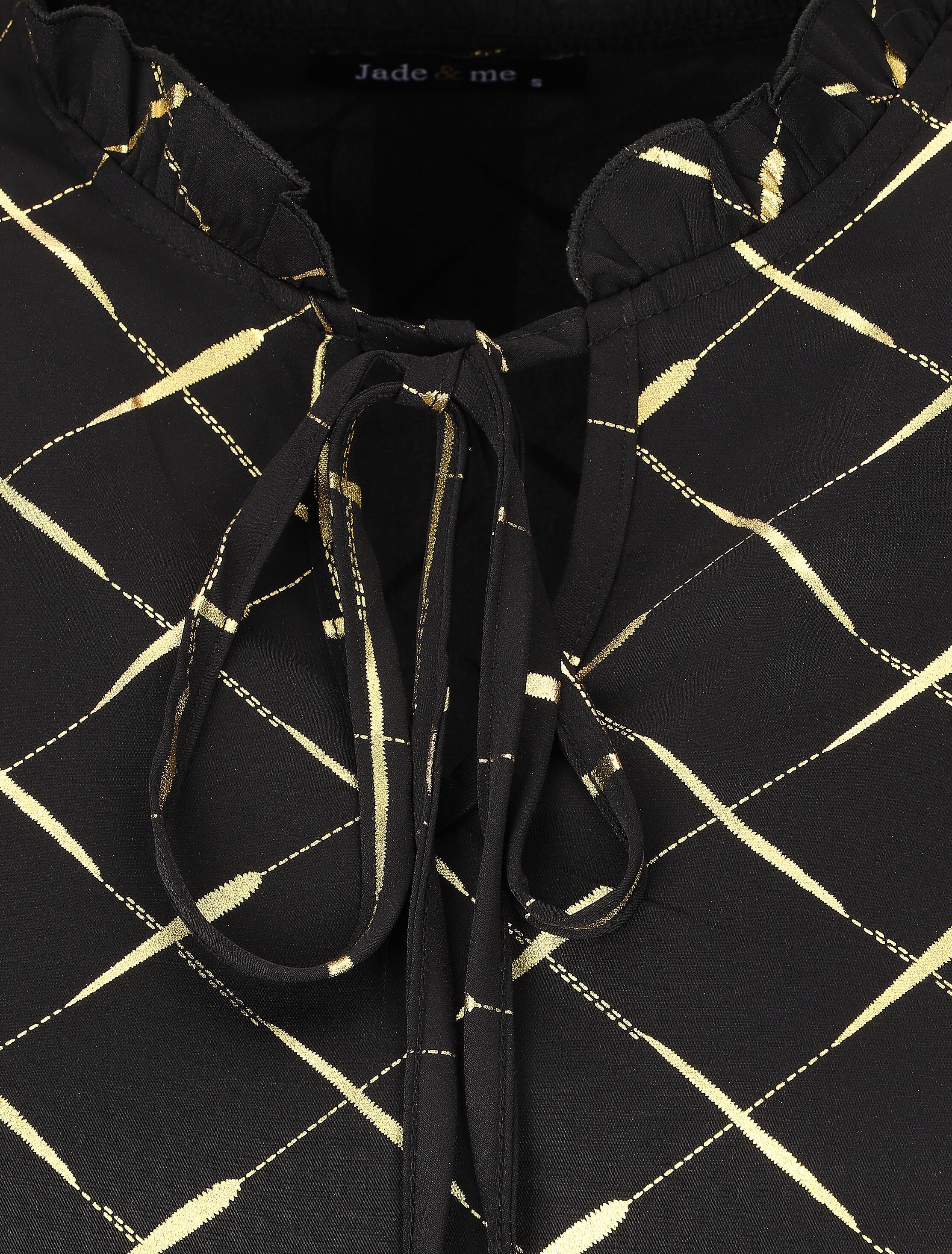 Blouse met V-hals en vergulde print - Zwart - Image 3