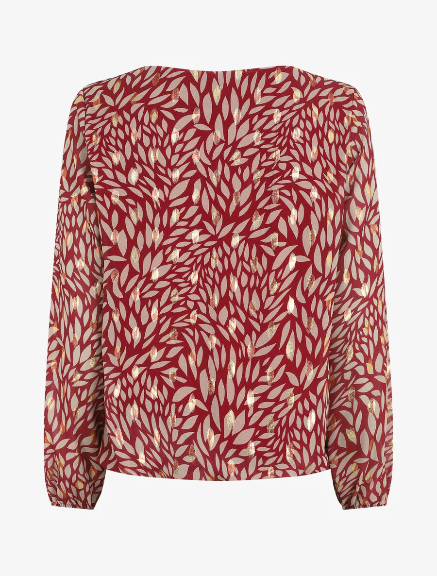 Ruime blouse van voile met iriserende bladerenprint - Bordeaux - Image 2