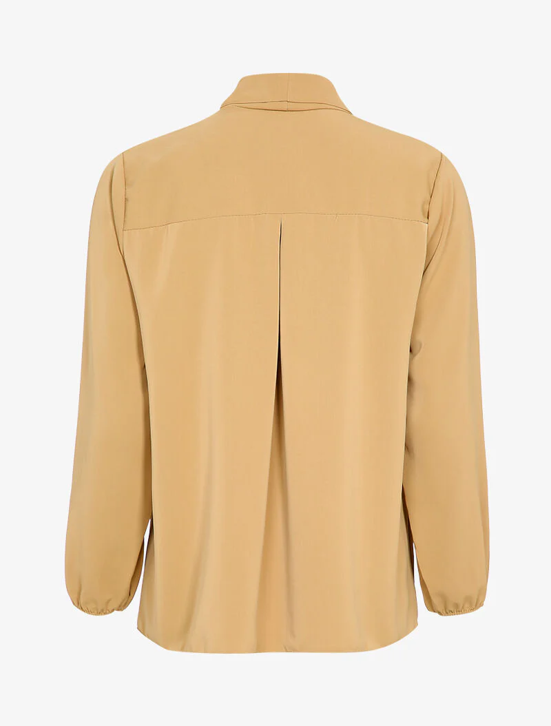 Blouse met sjaalkraag en schouders met gouden bies - Beige - Image 2