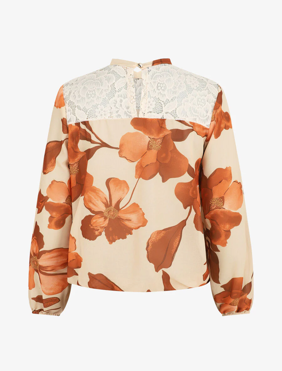 Blouse van geprinte grote bloemen voile - Beige - Image 2