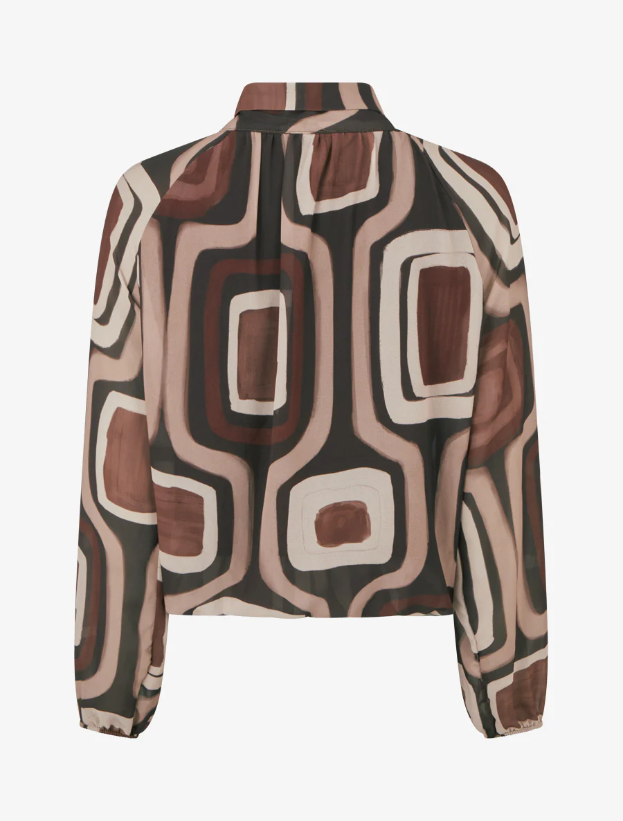 Blouse van retro bedrukte voile om te knopen - Bruin - Image 2