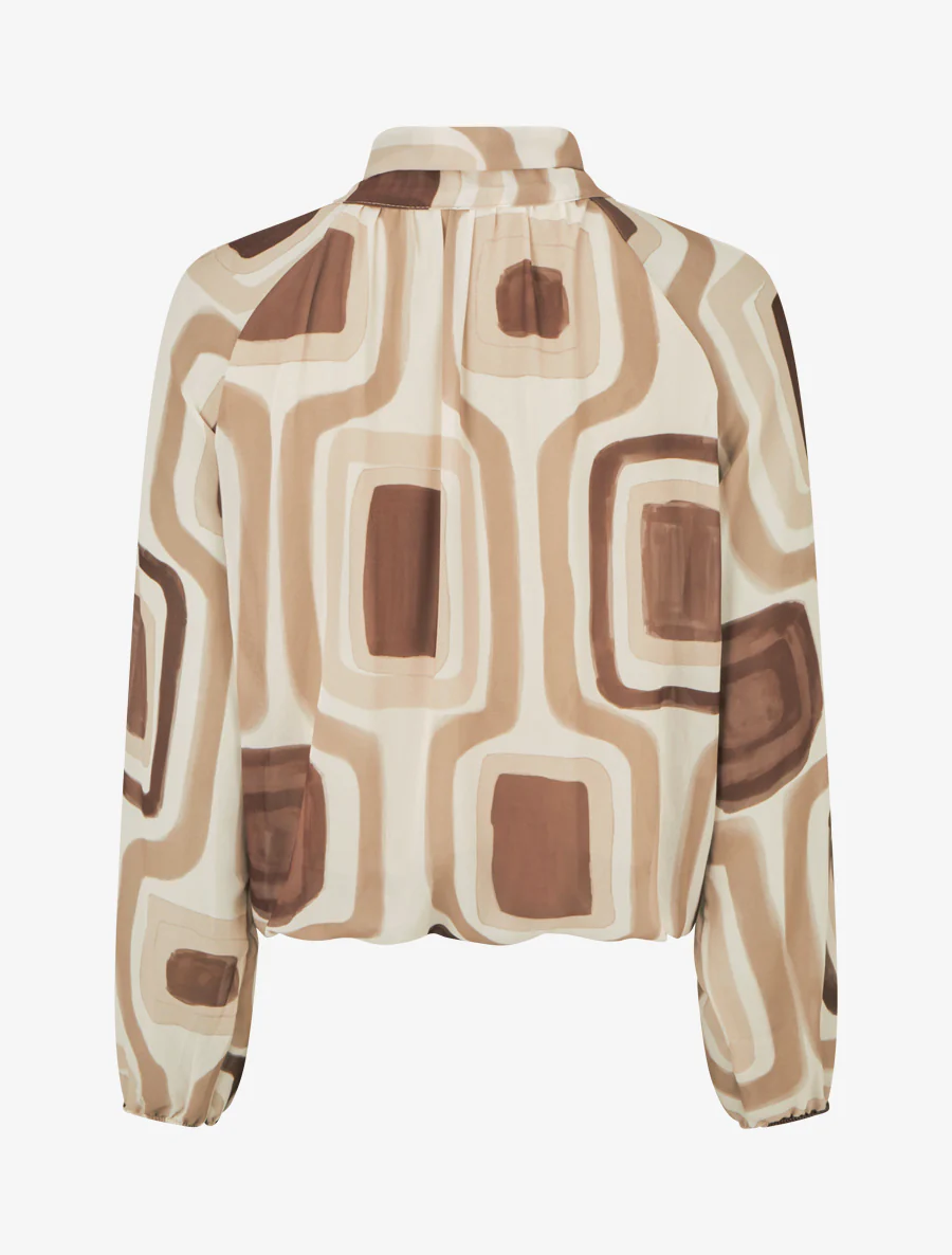 Blouse van retro bedrukte voile om te knopen - Beige - Image 2