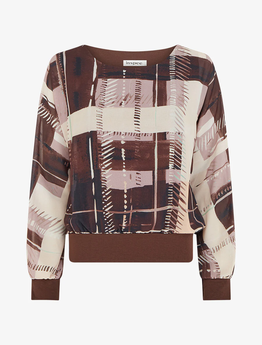 Blouse van voile met abstracte print - Bruin