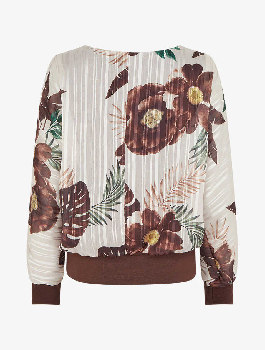 Blouse van voile met bladerprint en iriserend detail - Bruin - Image 2