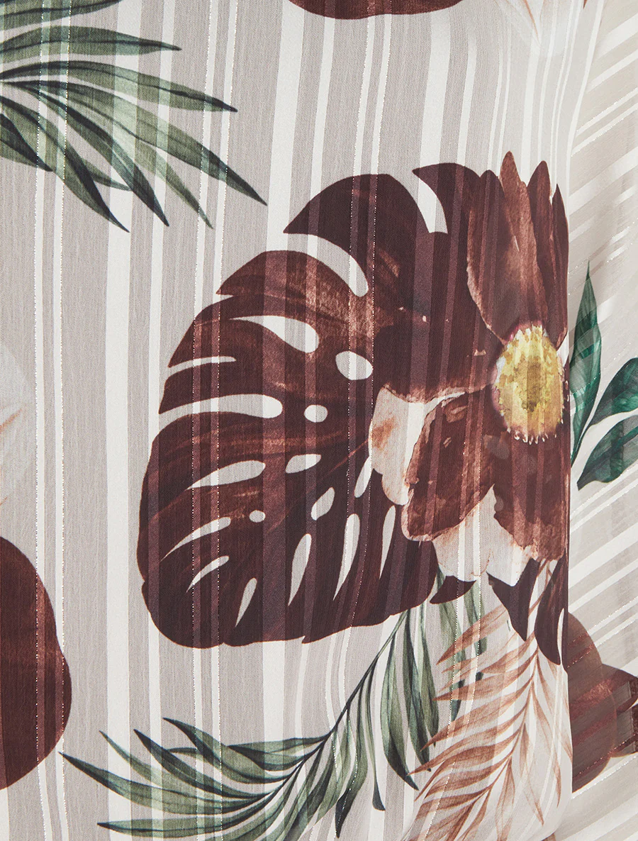 Blouse van voile met bladerprint en iriserend detail - Bruin - Image 3