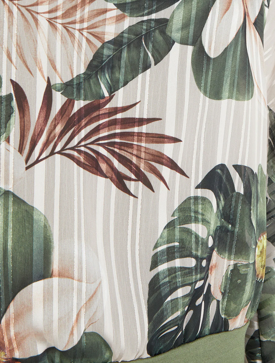 Blouse van voile met bladerprint en iriserend detail - Kaki - Image 3