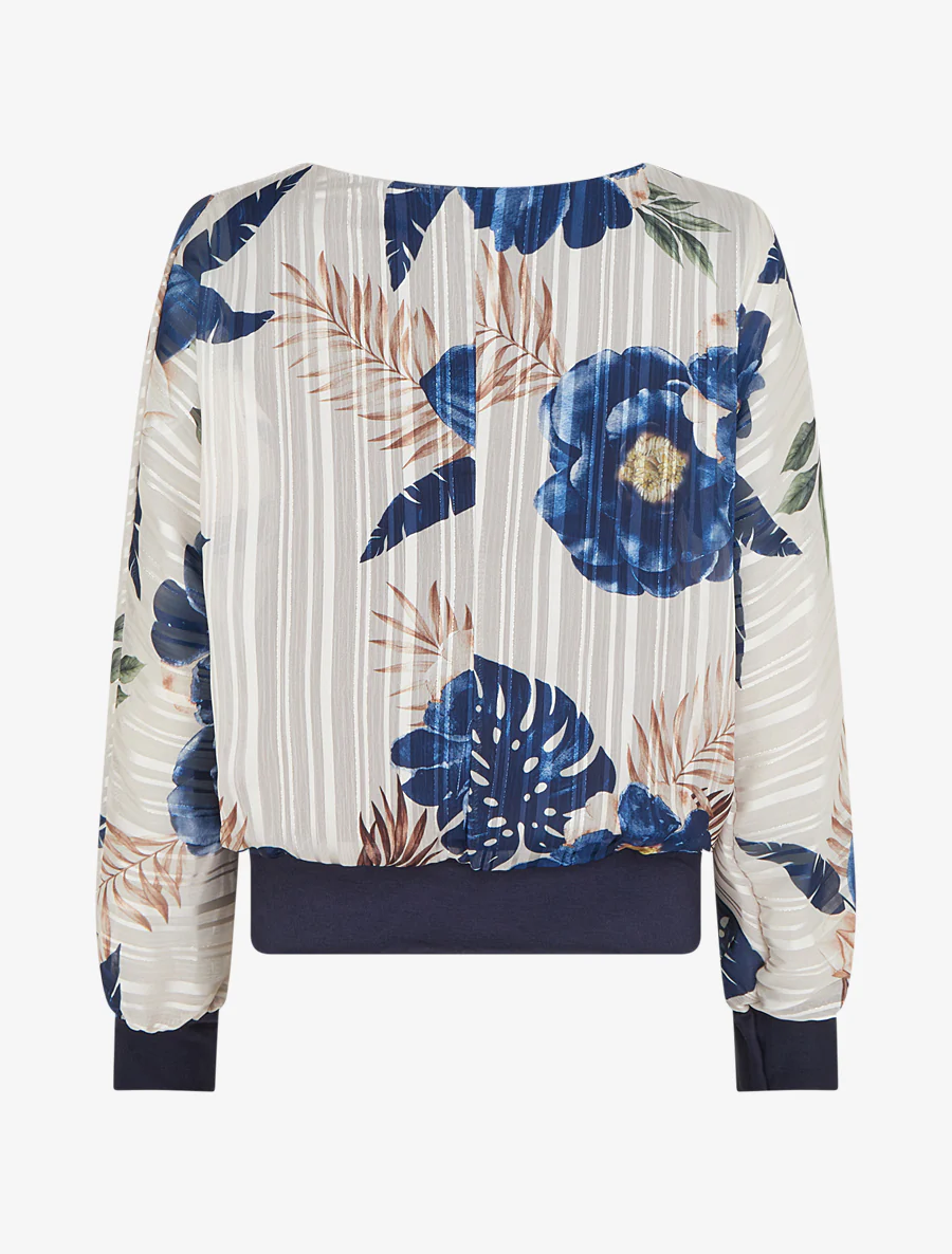 Blouse van voile met bladerprint en iriserend detail - Marine - Image 2