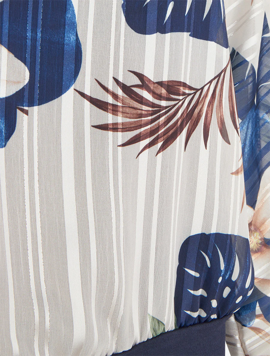 Blouse van voile met bladerprint en iriserend detail - Marine - Image 3