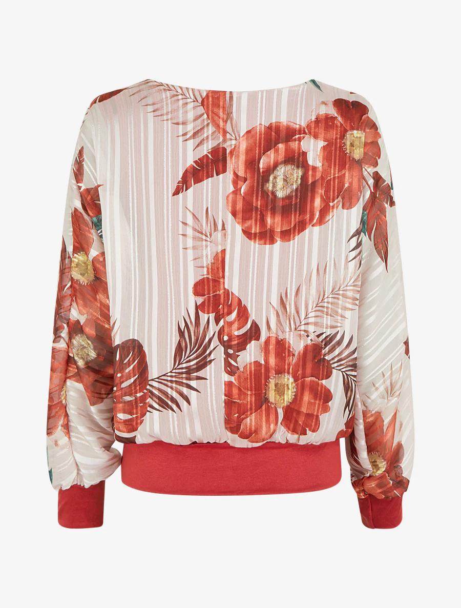 Blouse van voile met bladerprint en iriserend detail - Sienarood - Image 2