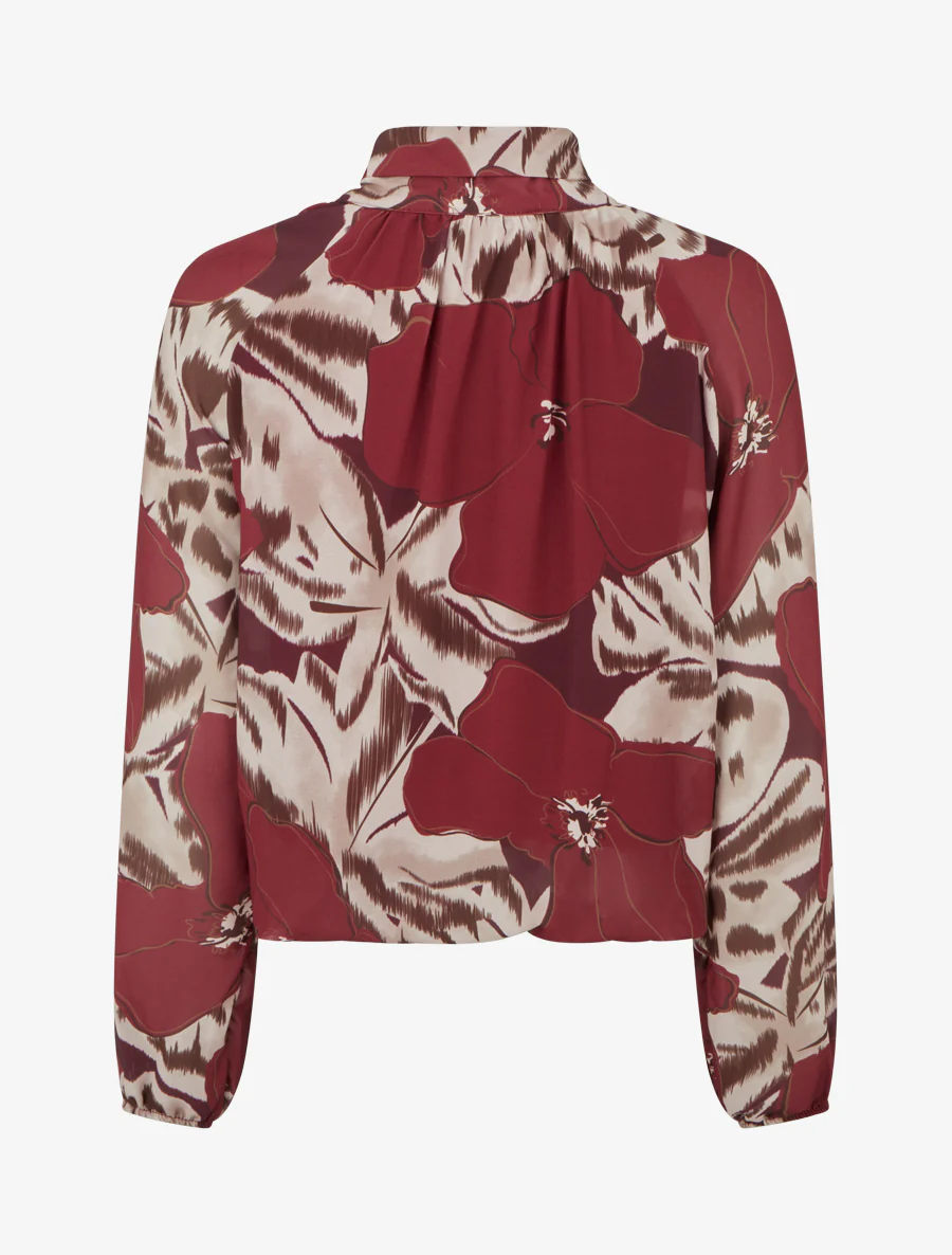 Blouse van voile met bloemenprint om te knopen - Wijnrood - Image 2