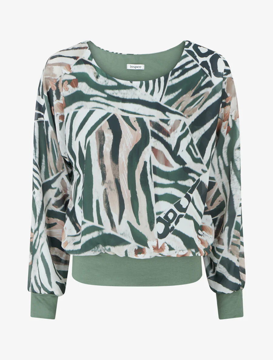 Blouse van voile met dierenprint - Kaki