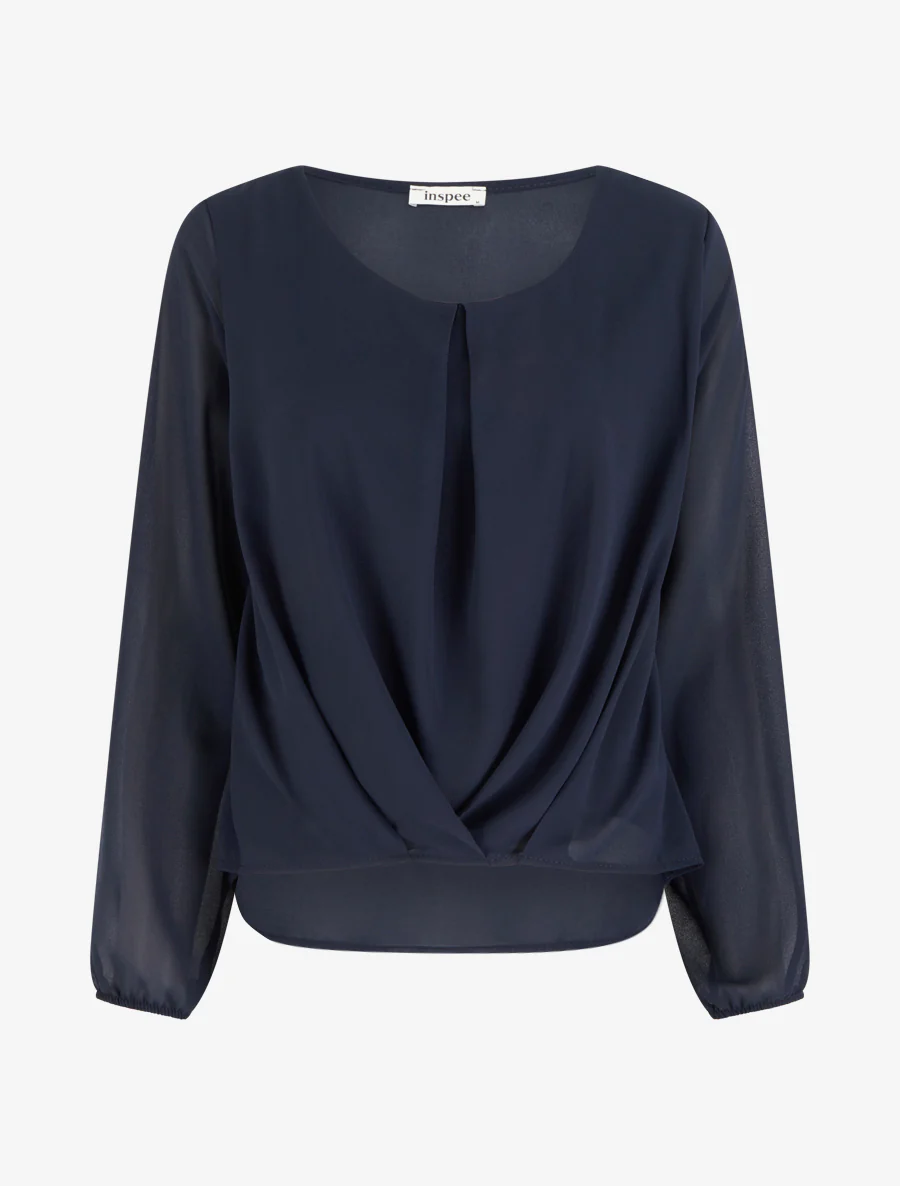 Blouse van voile met een gedrapeerd effect. - Marine