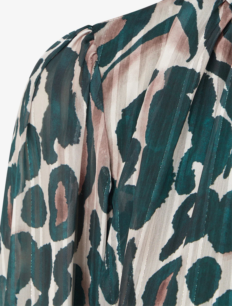 Blouse van voile met luipaardprint - Dennengroen - Image 3