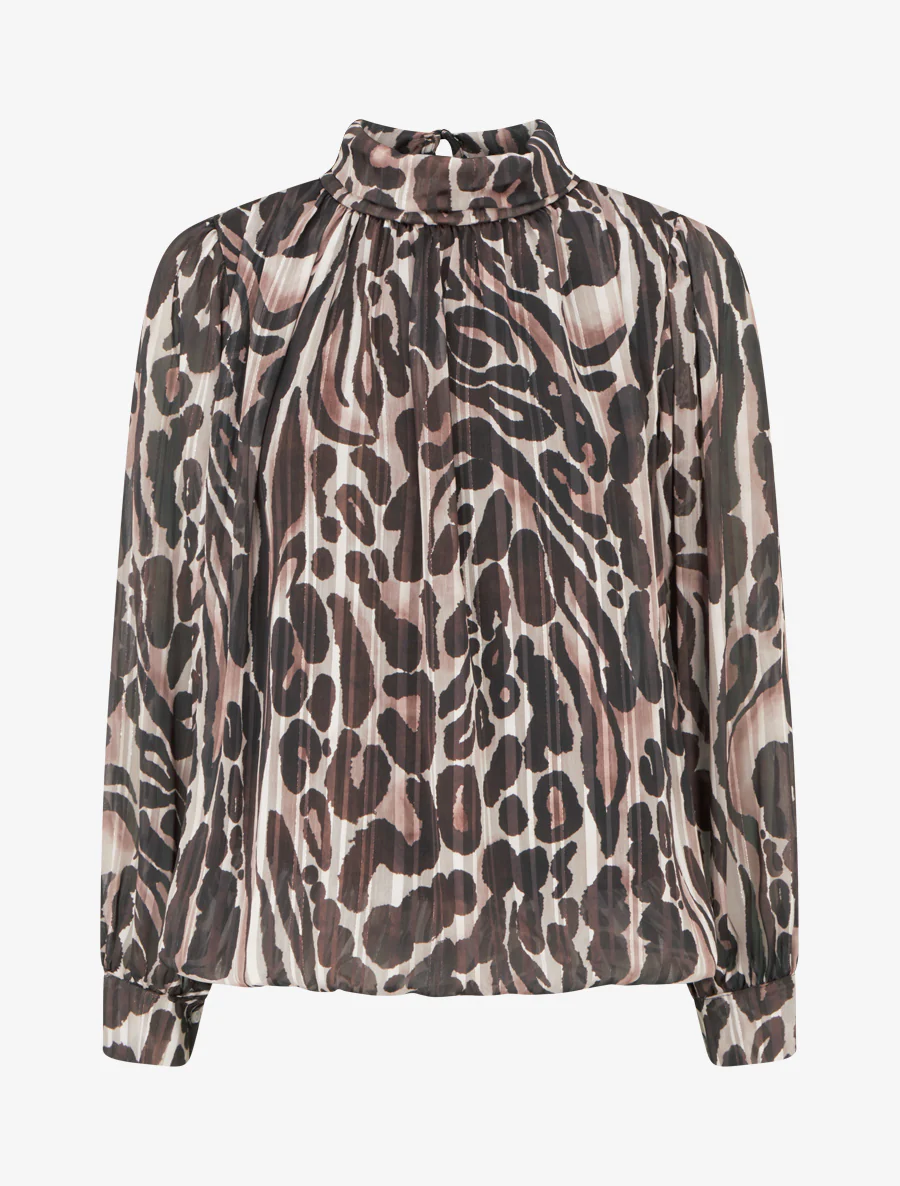Blouse van voile met luipaardprint - Bruin
