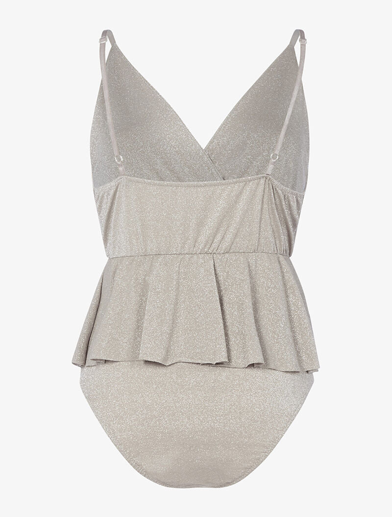 Glitter body met ruches taille - beige - Image 2