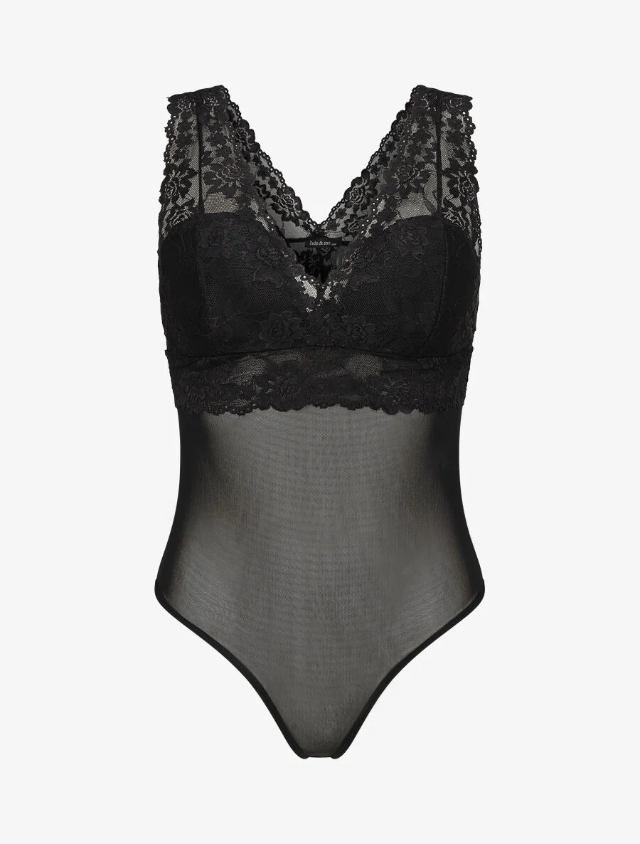 Body met kant - Zwart