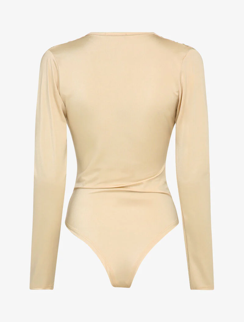 Body stretch met geplooide V-hals - Beige - Image 2