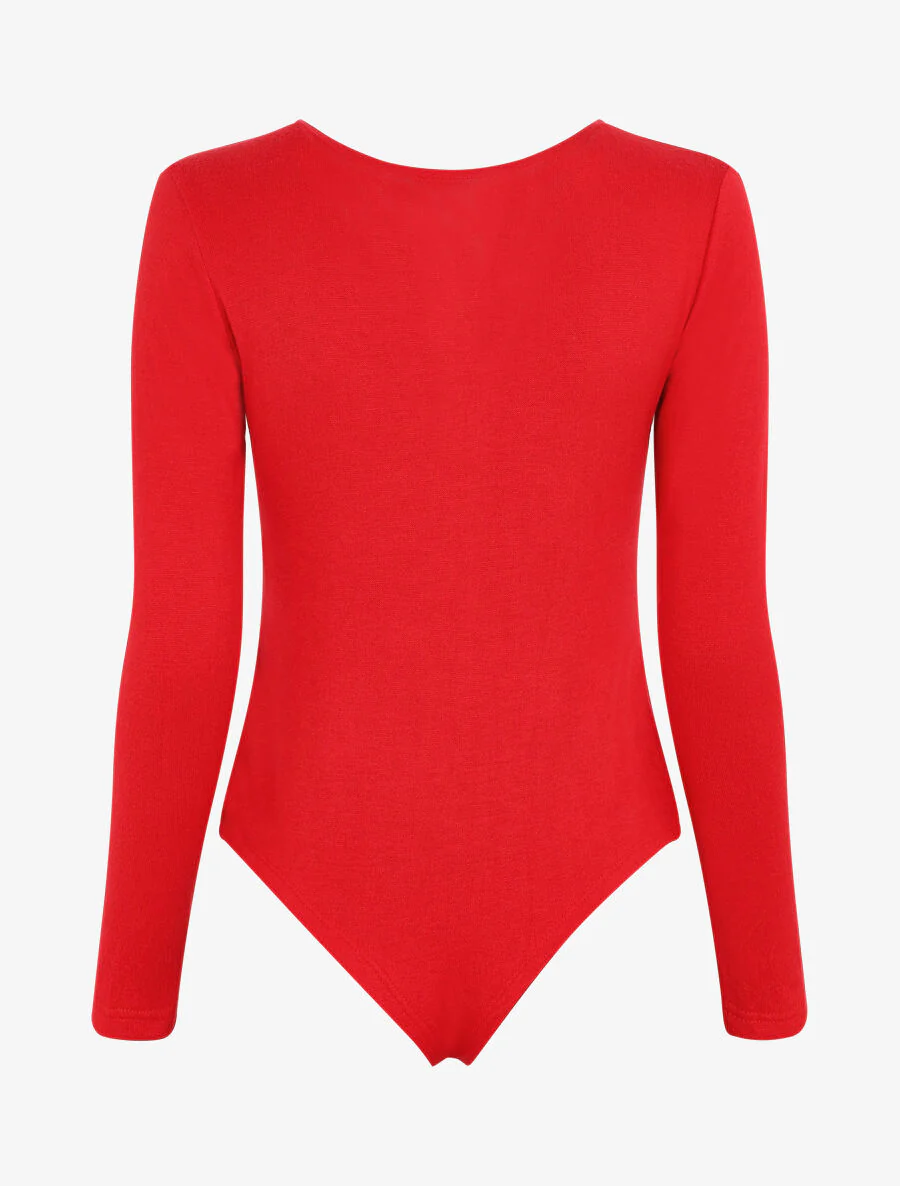 Body van effen mesh met V-hals met rits - rood - Image 2