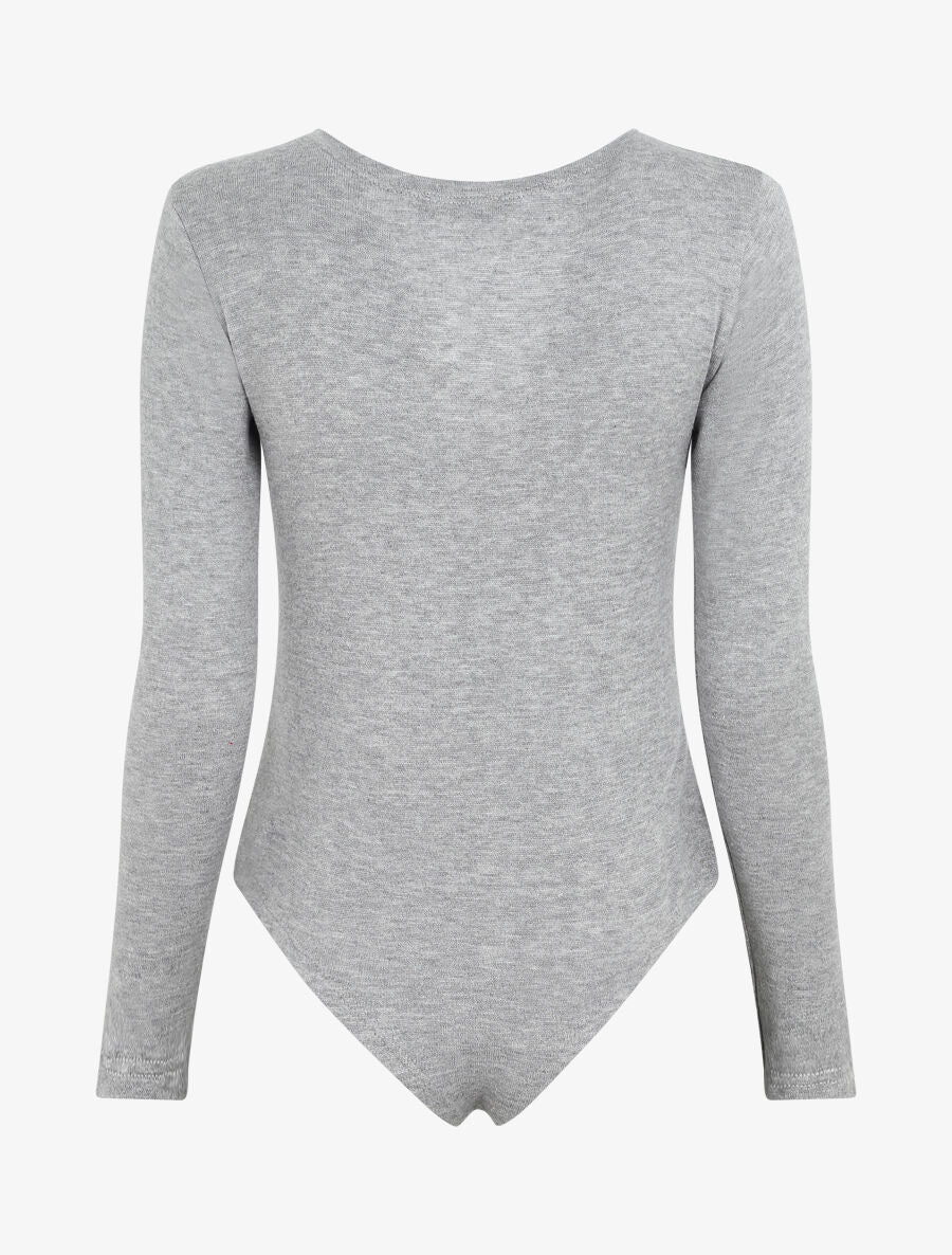Body van effen mesh met V-hals met rits - grijs - Image 2