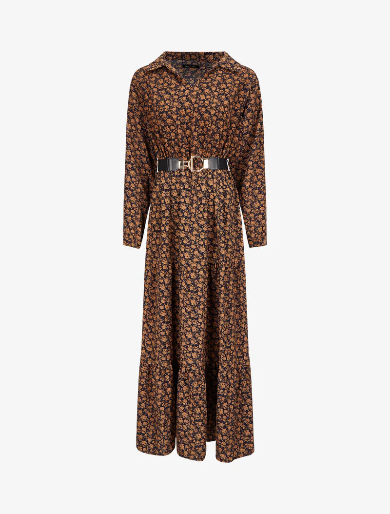 Bohemien lange jurk met bloemenprint - Donkerblauw