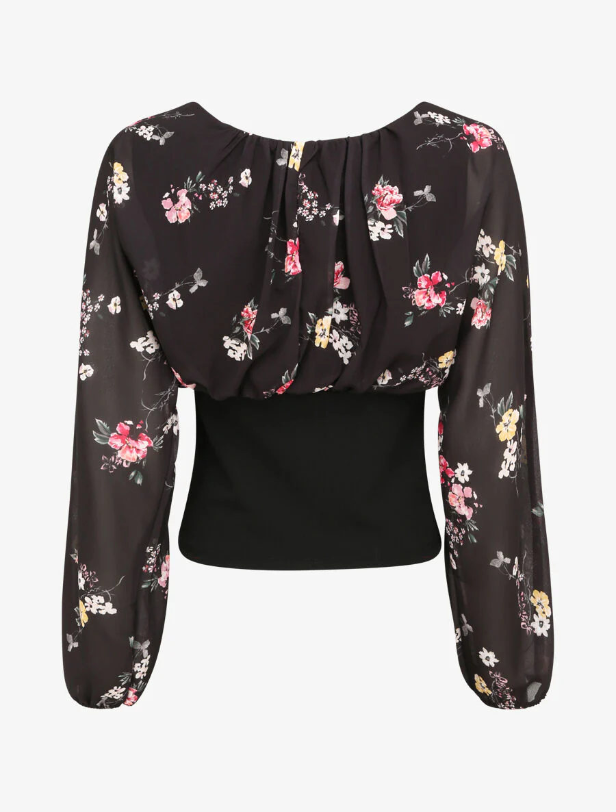 Top met landelijke bloemenprint - Zwart - Image 2