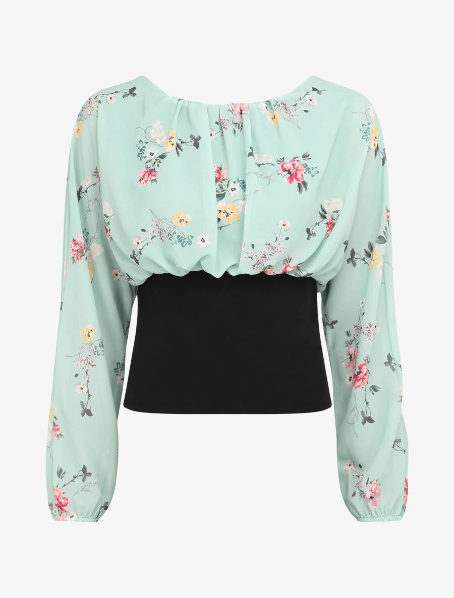 Top met landelijke bloemenprint - Watergroen