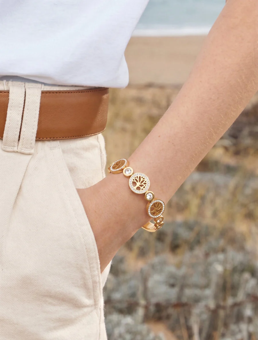 Boompatroon en strass armband - Goud