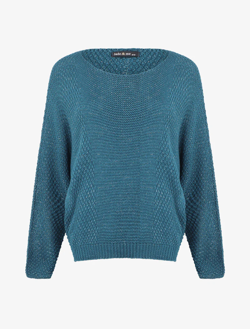 Irisee trui met boothals - Eendblauw