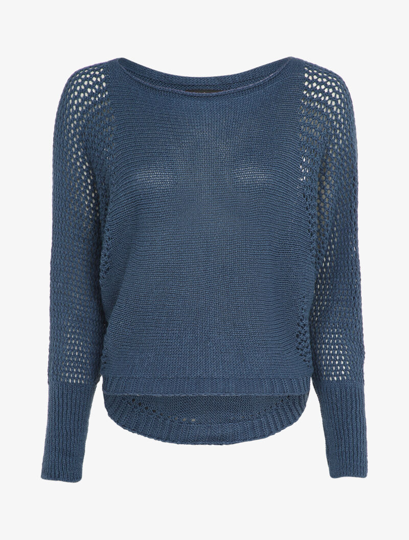 Trui met boothals en opengewerkte mouwen - Blauw