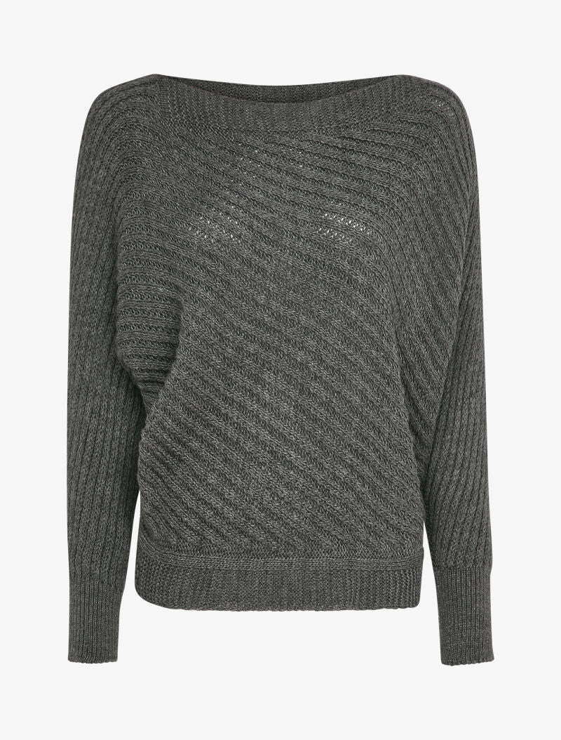 Bootskraag gestreepte tricot - Donkergrijs