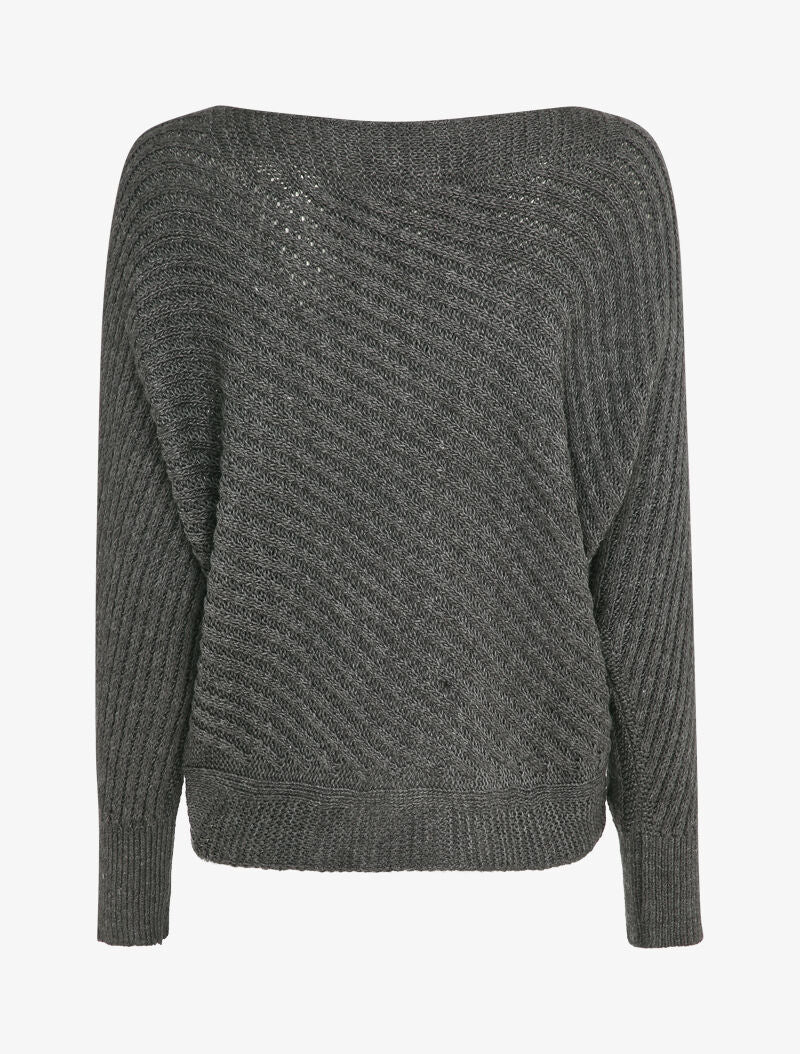 Bootskraag gestreepte tricot - Donkergrijs - Image 2