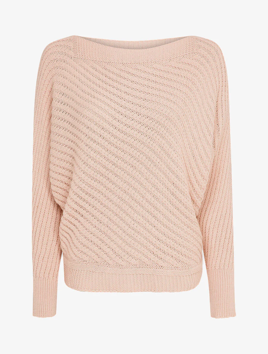 Bootskraag gestreepte tricot - Poederroze