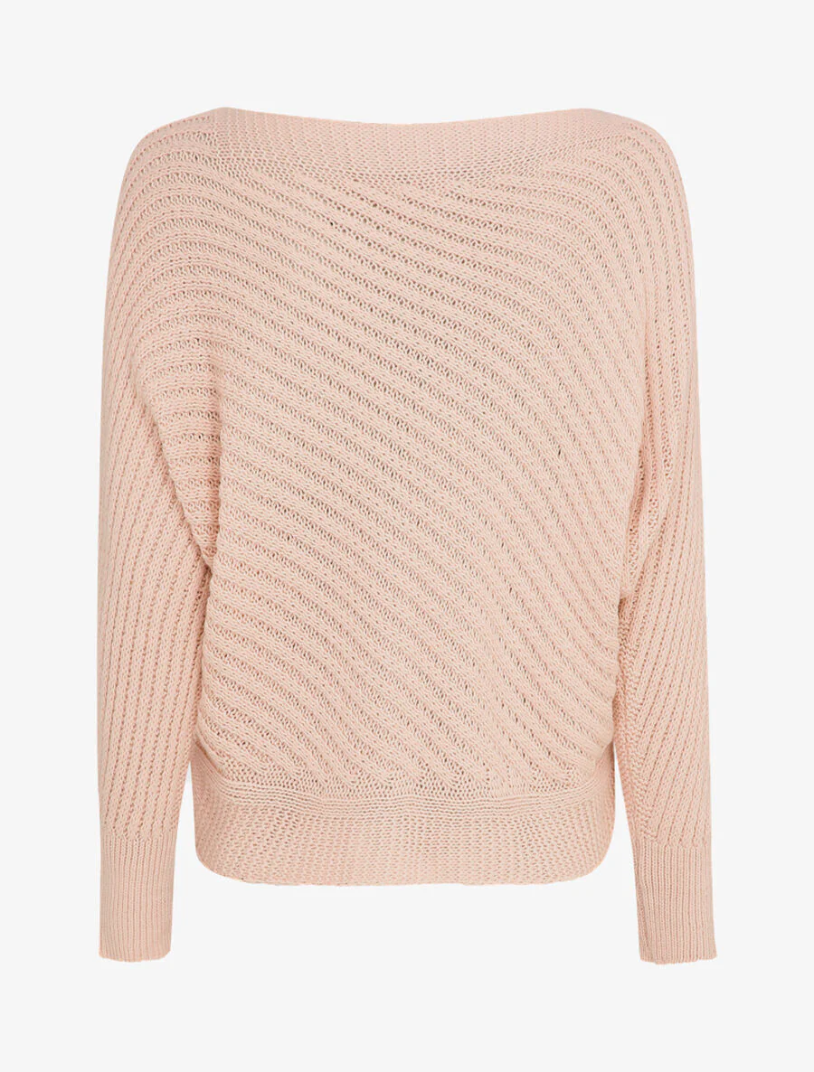 Bootskraag gestreepte tricot - Poederroze - Image 2
