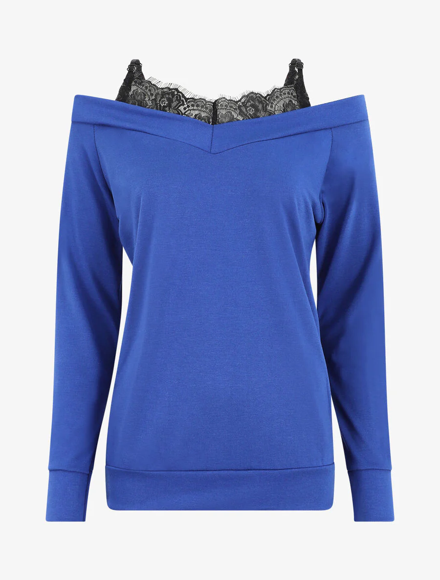 Boven Bardot trompe l'oeil - Elektrisch blauw