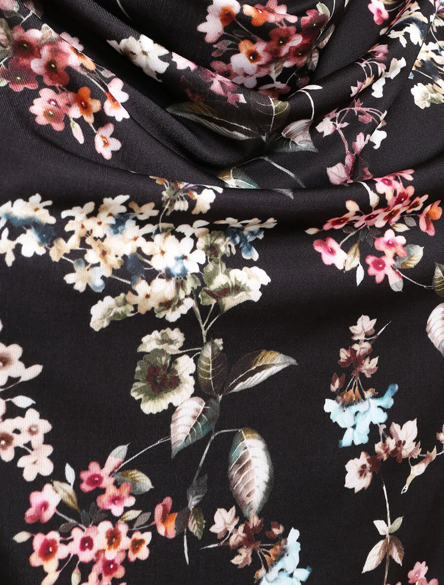 Top met watervalhals met lentebloemenprint - Zwart - Image 3