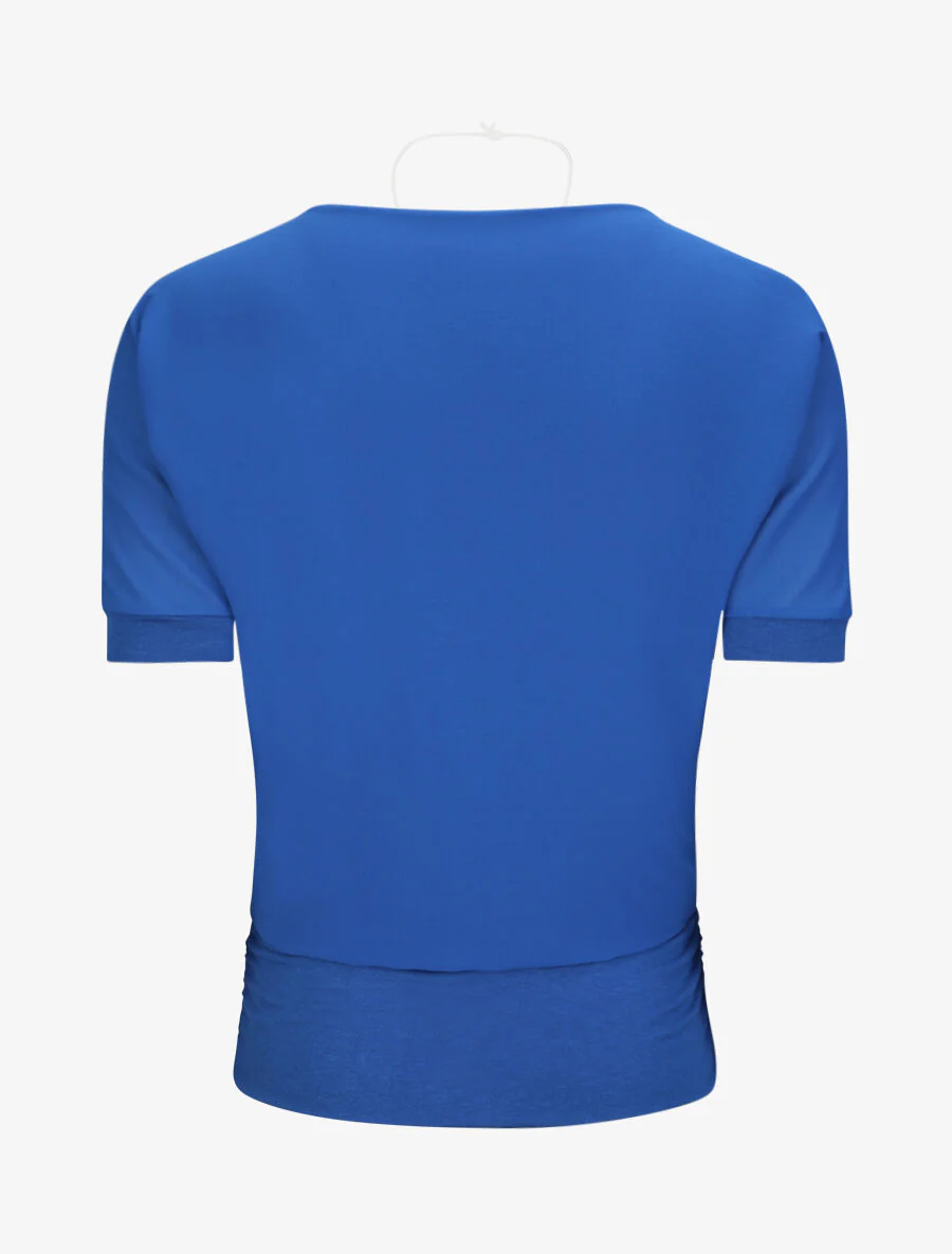 Bovenkant eenkleurige bolletjes met korte mouwen en bijenkorfhals - Elektrisch blauw - Image 2