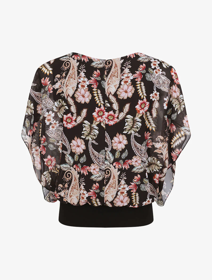 Bovenste bol gedrukt barokke bloemen - Zwart - Image 2