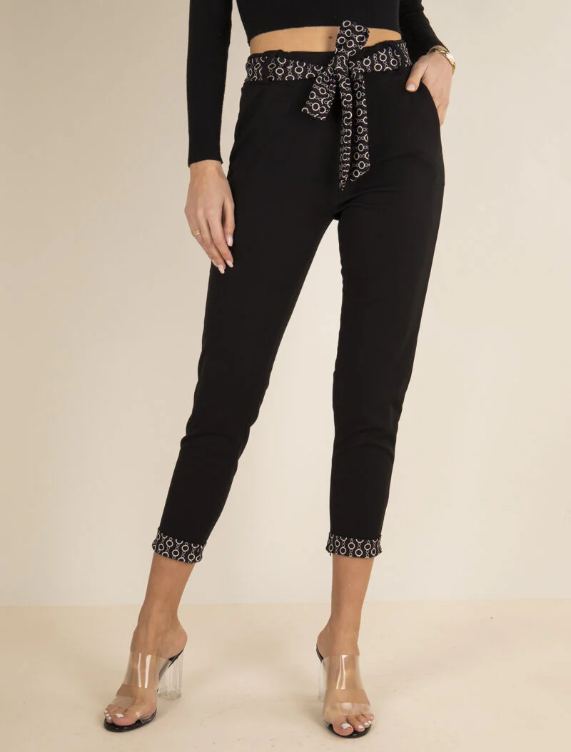 7/8 broek met bedrukte randen - Zwart