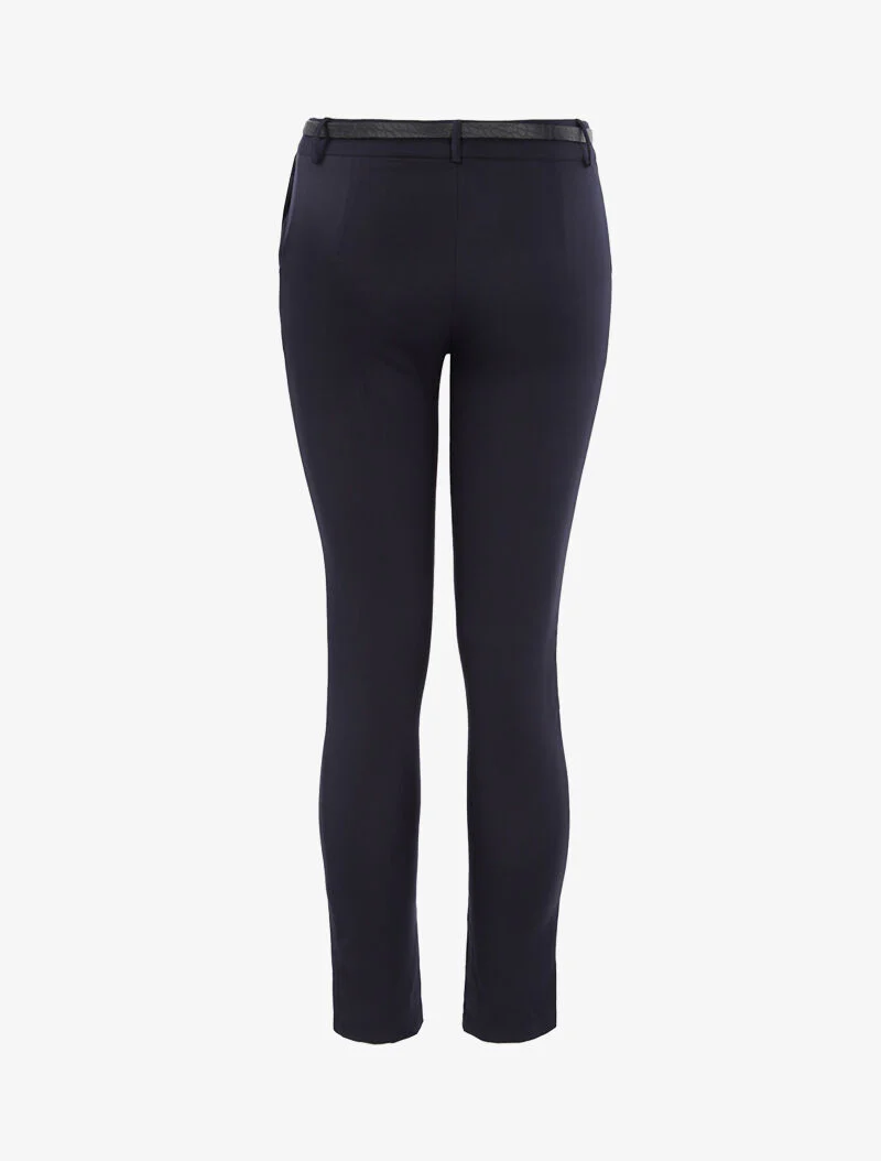 Effen broek met riem - marineblauw - Image 2