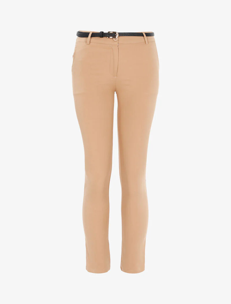 Effen broek met riem - licht camel