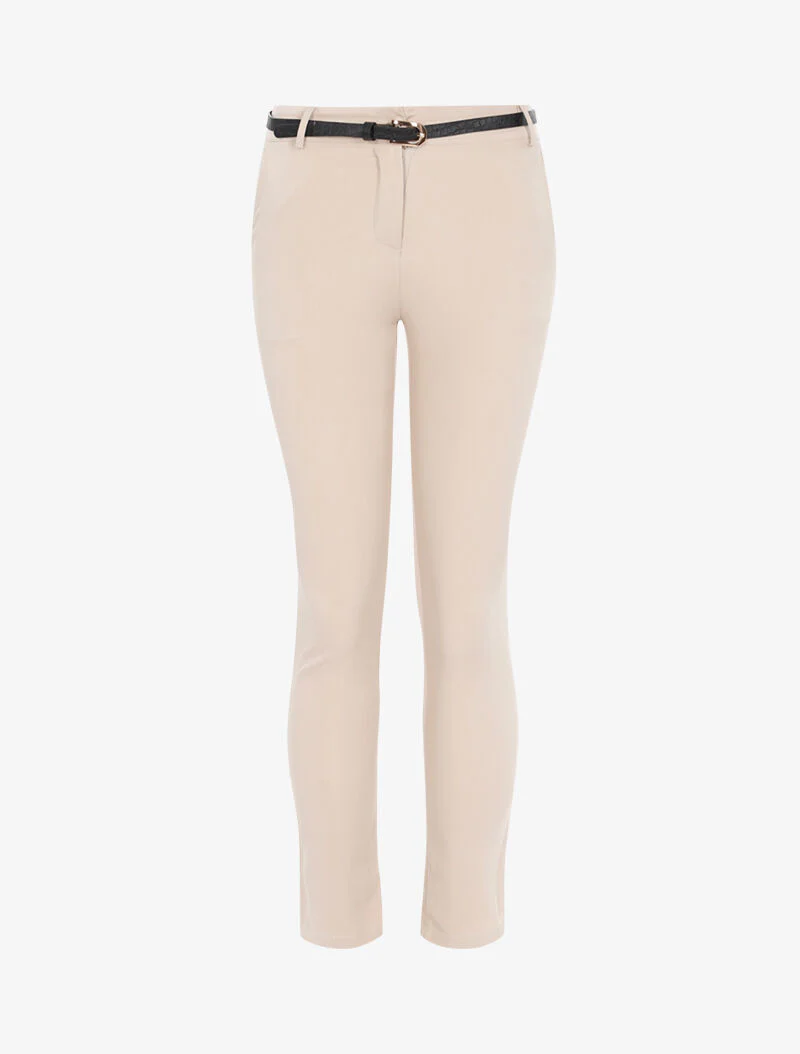 Effen broek met riem - beige