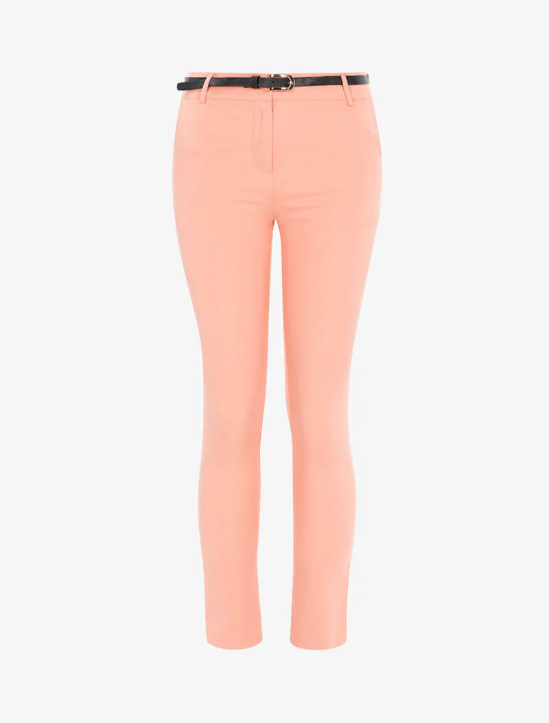 Effen broek met riem - koraal