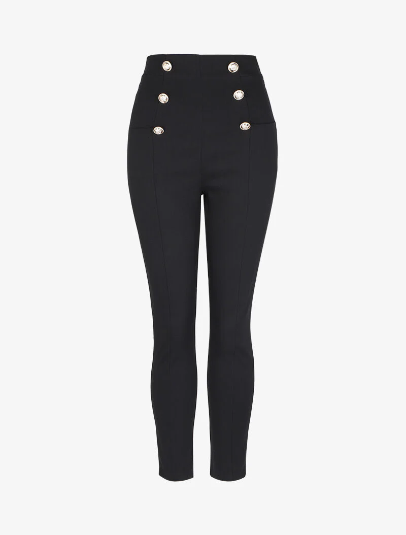 Empire broek met decoratieve knopen - Zwart