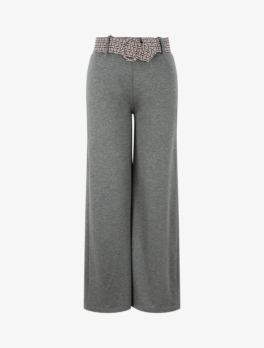 Grafisch bedrukt flare broek met riem - Grijs