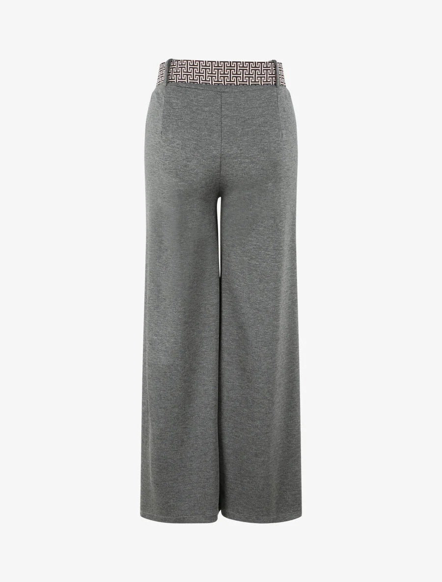 Grafisch bedrukt flare broek met riem - Grijs - Image 2