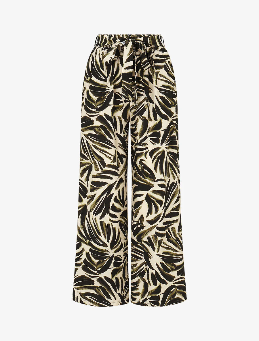 Broek met abstracte print en hoge elastische taille - Kakigroen