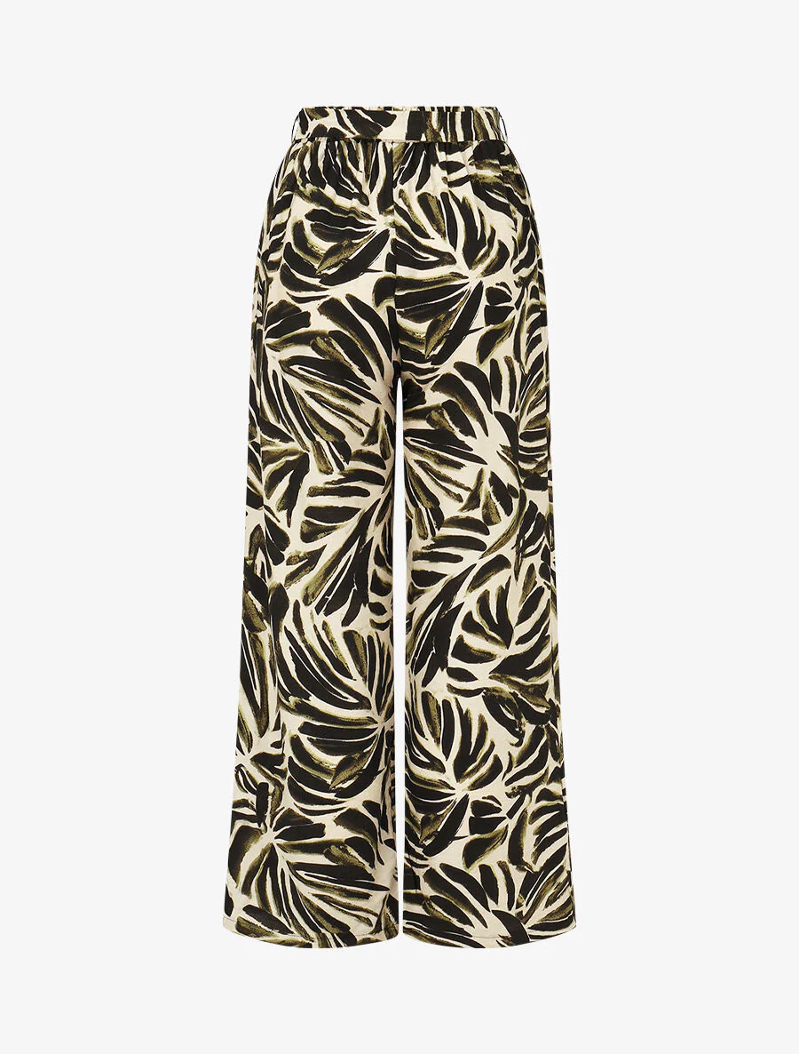Broek met abstracte print en hoge elastische taille - Kakigroen - Image 2