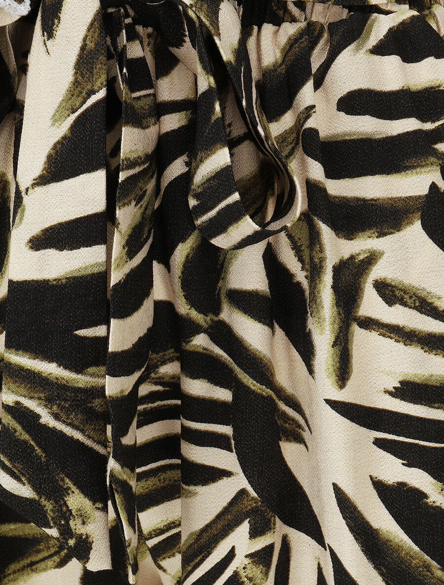 Broek met abstracte print en hoge elastische taille - Kakigroen - Image 3