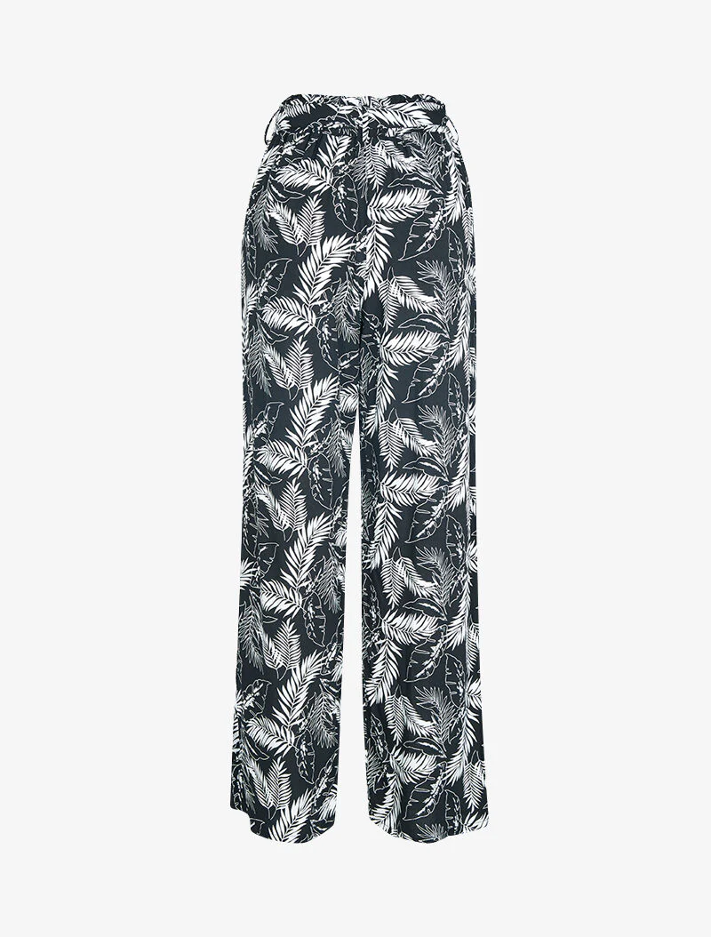 Broek met bladprint - zwart - Image 2